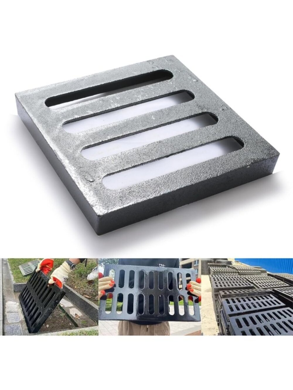 Heavy Duty 9x9" Cast Iron Drain Grate Cover - Durable Outdoor Sewer Drainage